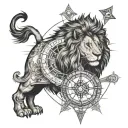 lion and compass  tattoo design idea