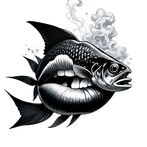 coy fish, lips, smoke clouds and concorde alltogeher tattoo design idea