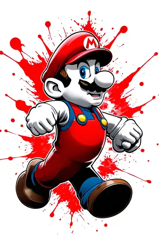 Super Mario. With his classic outfit and iconic jump. Show three lives, but only one should remain. The other two should be gone. I'll get it on my forearm, so it shouldn't be too big. tattoo design idea