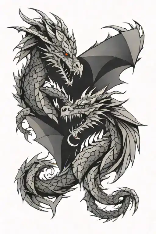 twin head Ice and Fire Dragon tattoo design idea