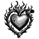 flaming heart with a scroll twining tattoo design idea