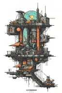 cyberpunk cityscape tattoo design idea