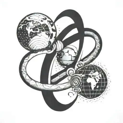 infinity symbol with the universe and planets in one side and the earth in the other side of the infinity symbol  tattoo design idea
