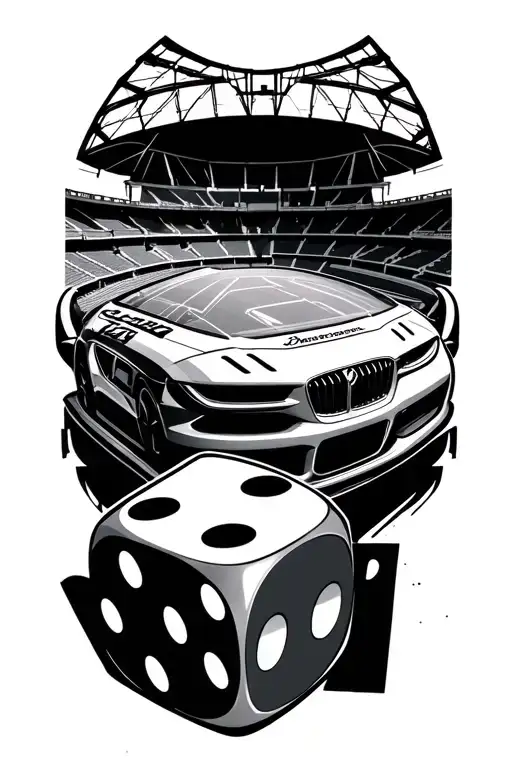 Car part football stadium with dices and a quote tattoo design idea