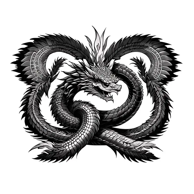 Design a tattoo of Quetzalcoatl, the feathered serpent from Mexica mythology. tattoo design idea