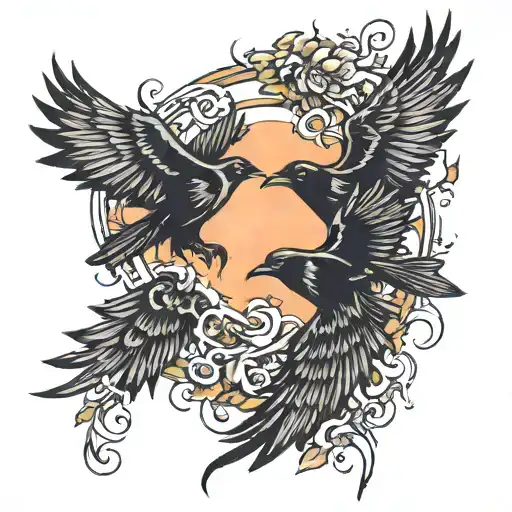 crows flying together tattoo design idea
