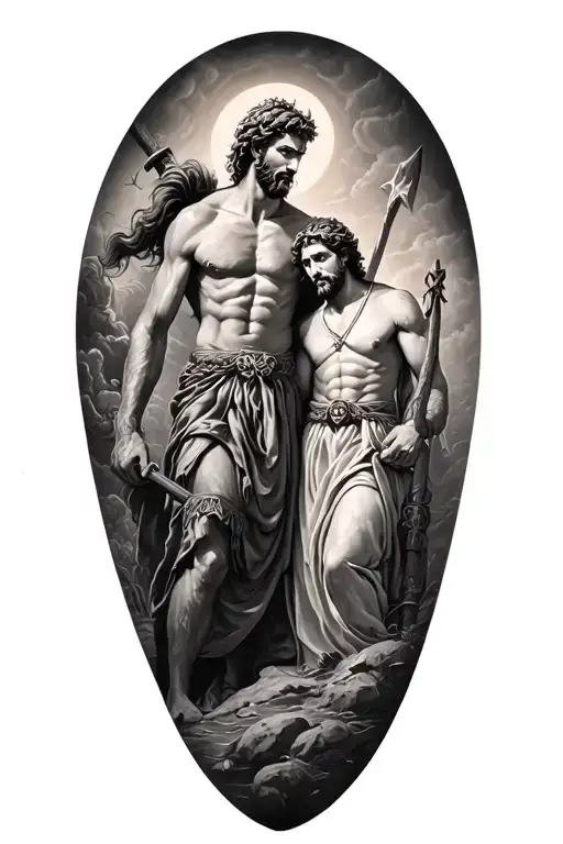David and Goliath sleeve biblical tattoo design idea