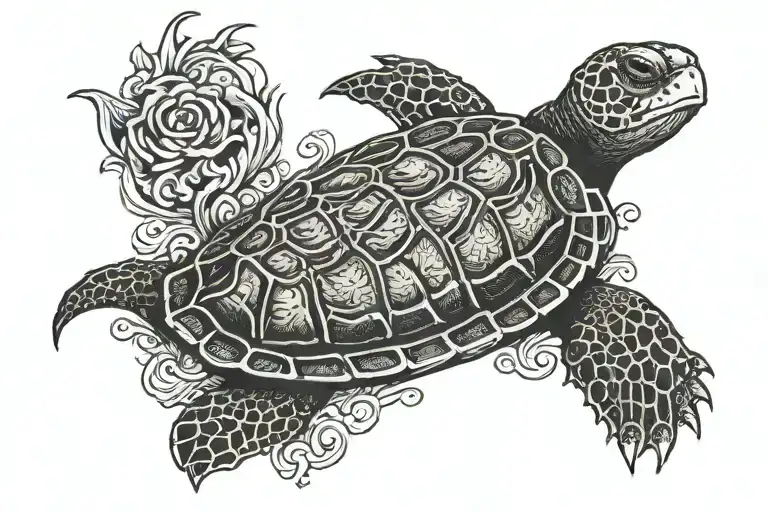 turtle swimming tattoo design idea