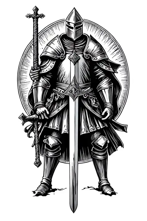 knight holding a sword tattoo design idea
