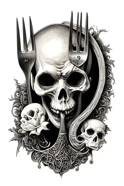 spooky fork tattoo design idea