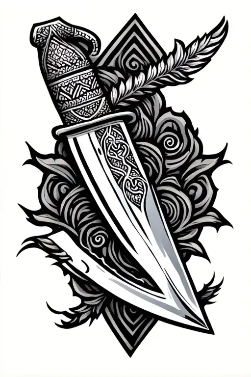 a single side faced khukuri with nepali traditional art tattoo tattoo design idea