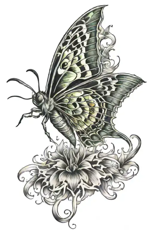 lunar moth with flames coming tattoo design idea