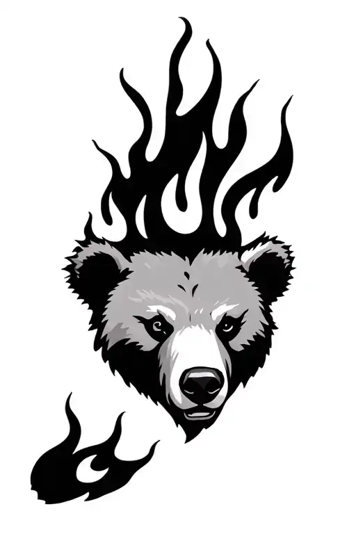 bear head with 3 flames coming tattoo design idea