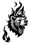 bear head with 3 flames coming tattoo design idea