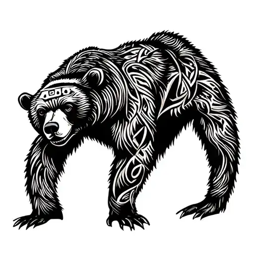 Nordic bear standing on hide legs tall tattoo design idea