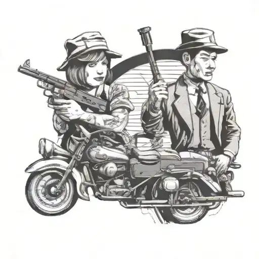 bonnie and clyde coming together across two calfs from two different people but meeting in the center of them tattoo design idea