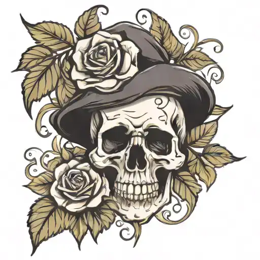 skull roses mushroom tattoo design idea