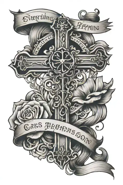 everything happens for a reason inside a cross with background  tattoo design idea
