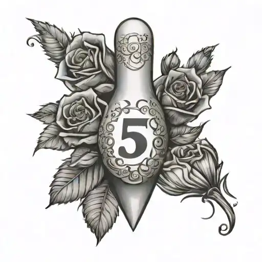 Bowling pin made out of roses. include the number 51 tattoo design idea