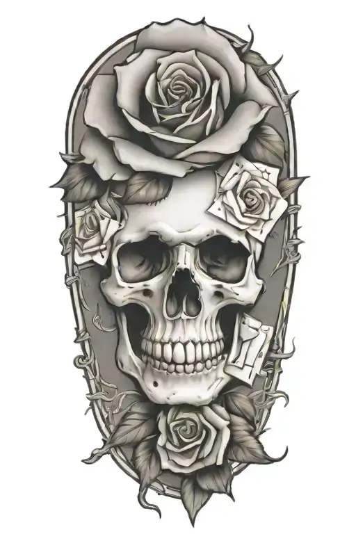 western,playing cards,roses, barbed wire tattoo design idea