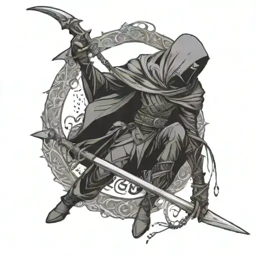 shieda kayn assassin mode with scythe tattoo design idea