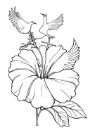 Hibiscus flower with two doves and cross tattoo design idea