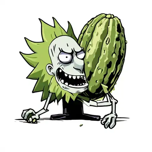 Pickle Rick in trash polka style tattoo design idea