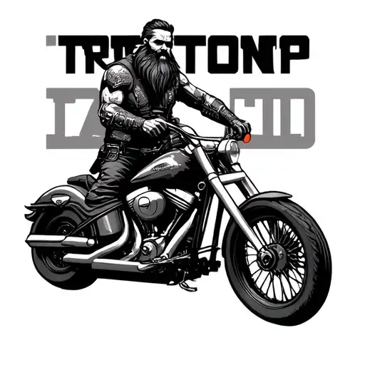 bearded warrior on Harley Davidson motorcycle tattoo design idea