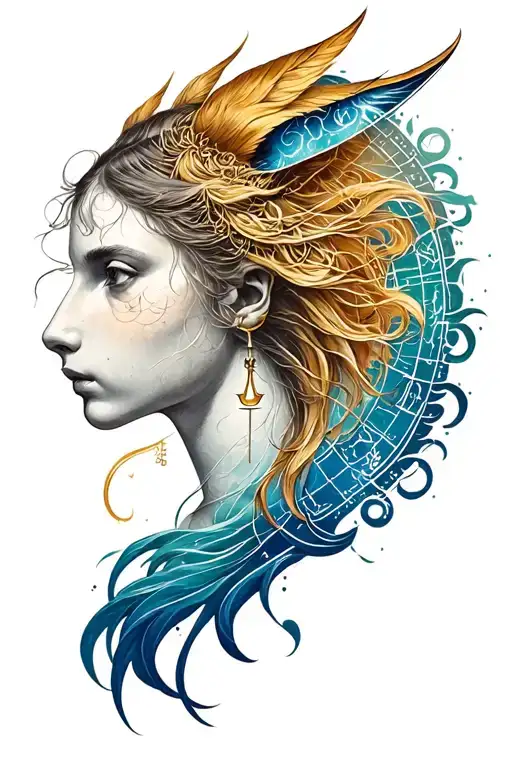 sagittarius, libra, aquarious zodiac sign tattoo design idea