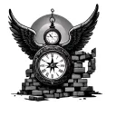wings, clock, compass, bricks tattoo design idea