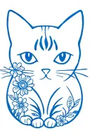 outline of blue Russian cat with flowers tattoo design idea