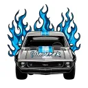 car with blue flames with maverick written on the side  tattoo design idea