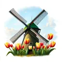dutch windmill with tulips    tattoo design idea