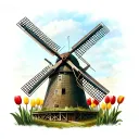 dutch windmill with tulips    tattoo design idea