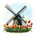 dutch windmill with tulips    tattoo design idea