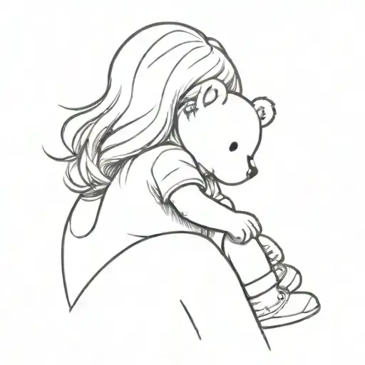 A little girl and her little teddy bear tattoo design idea