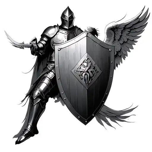 knight with a shield and angel tattoo design idea