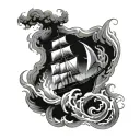 burning ship sailing tattoo design idea