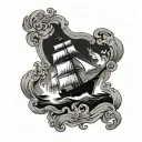burning ship sailing tattoo design idea