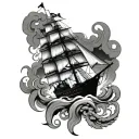 burning ship sailing tattoo design idea