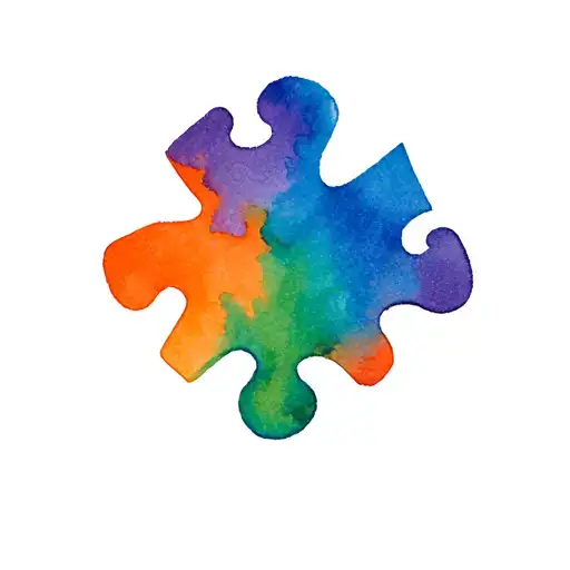 autism puzzle piece with blue green orange and light purple  tattoo design idea