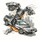 DeLorean time machine surrounded tattoo design idea