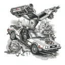 DeLorean time machine surrounded tattoo design idea