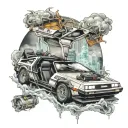 DeLorean time machine surrounded tattoo design idea