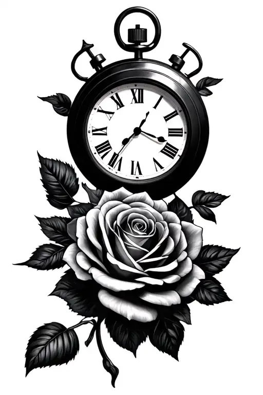 Stopwatch or Clock July 11th 2021 In Roman Numerals with roses tattoo design idea