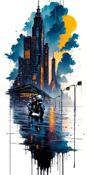 Rainy Cityscape with a Motorcycle, sunset, clouds tattoo design idea