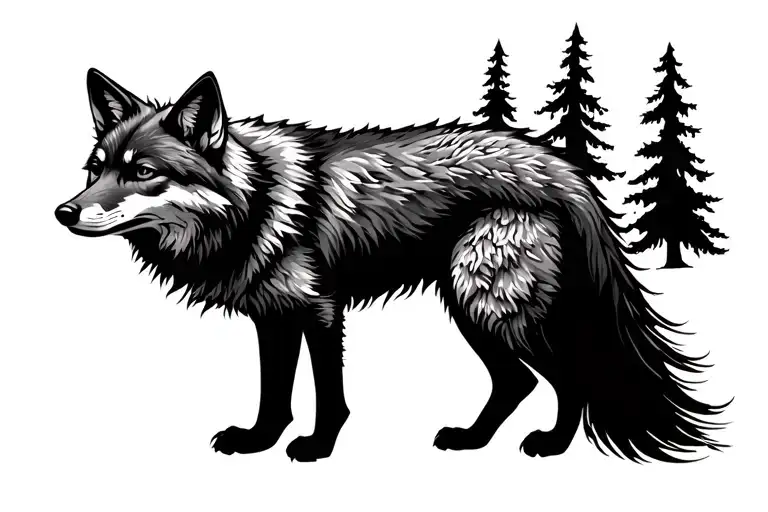 coyote sillouette of forest filled tattoo design idea
