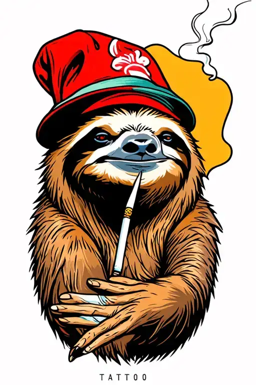 sloth smoking a joint tattoo design idea
