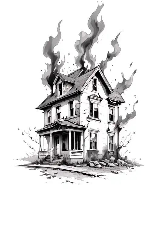 accidently burned down a house tattoo design idea