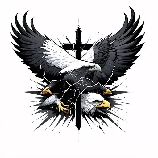 cracked cross with eagle tattoo design idea